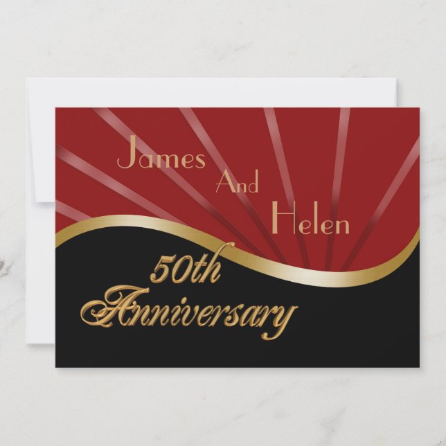 50th anniversary party invitation wedding gold red (Front)