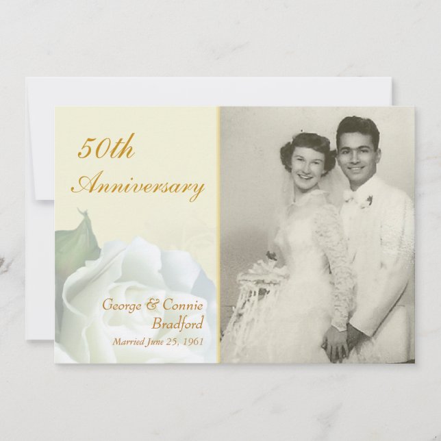 50th Anniversary Party Invitations - Romantic Rose (Front)