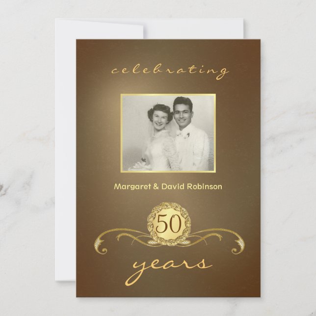 50th Anniversary Party Invitations - Vintage Gold (Front)