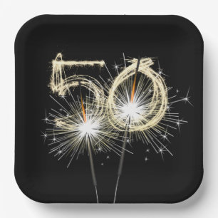 50th Anniversary Party Sparklers on Black  Paper Plate
