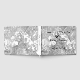 50th Anniversary Party White Flowers and Lace Guest Book