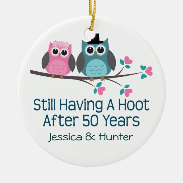 50th Anniversary Personalised Couples Gift Ceramic Tree Decoration (Front)