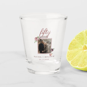50th Anniversary Personalised Photo Elegant Floral Shot Glass