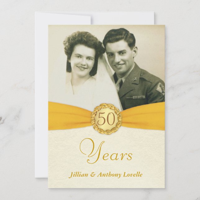 50th Anniversary Photo Invitations -Antique Damask (Front)