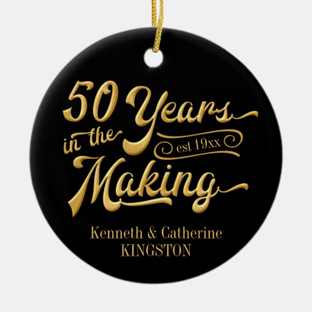 50th Anniversary Photo Keepsake Ceramic Tree Decoration (Front)