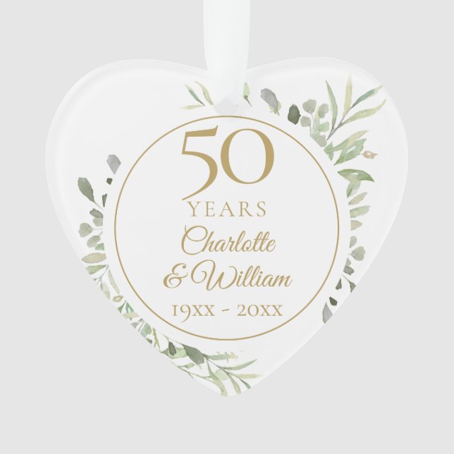 50th Anniversary Photo Soft Watercolour Leaves Ornament (Front)