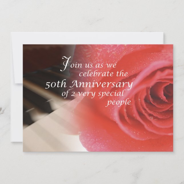 50th Anniversary, Piano Rose Anniversary Invitation (Front)