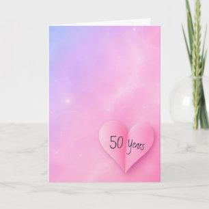 50th Anniversary Pink Folded Heart Card
