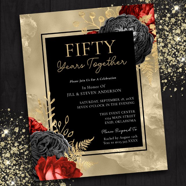 50th Anniversary Red Black Gold Floral (Creator Uploaded)