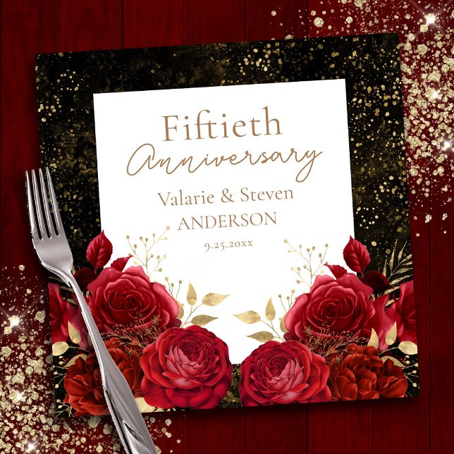 50th Anniversary Red Gold Floral Napkins (Creator Uploaded)