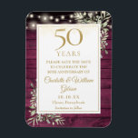 50th Anniversary Red Rustic Wood Save The Date Magnet<br><div class="desc">Featuring delicate watercolor country garden greenery and pretty string lights on a burgundy red wood panels background,  this chic rustic save-the-date anniversary invitation can be personalised with your special 50 years anniversary celebration information. Designed by Thisisnotme©</div>