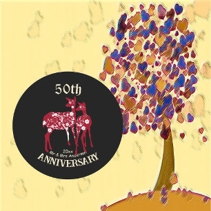 50th Anniversary Reindeer Couple Decorative Art  Classic Round Sticker