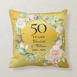 50th Anniversary Roses Floral Gold Foil Photo Cushion