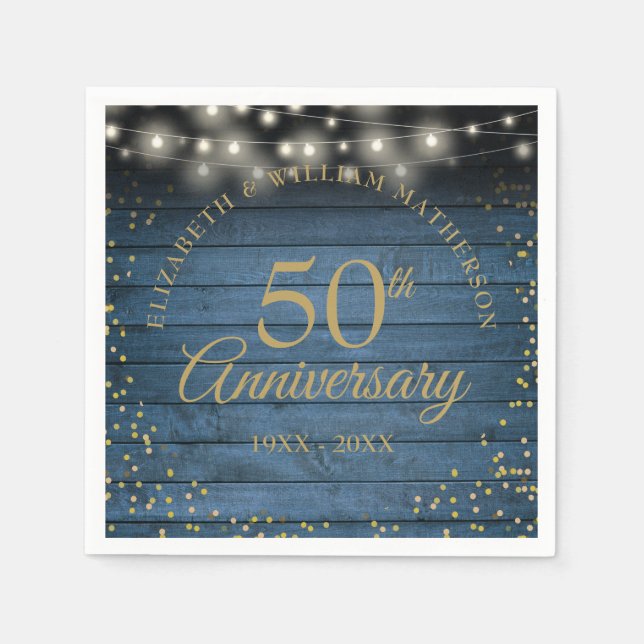 50th Anniversary Rustic String Lights Gold Dust Napkin (Front)