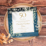 50th Anniversary Rustic Wood Lights Foliage Square Save The Date<br><div class="desc">Featuring delicate watercolor country garden greenery and pretty string lights on a blue wood panels background,  this chic rustic save the date anniversary invitation can be personalised with your special 50 years anniversary celebration information. Designed by Thisisnotme©</div>