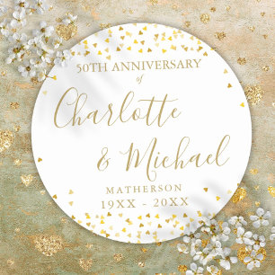 50th Anniversary Signature Golden Love Hearts Classic Round Sticker