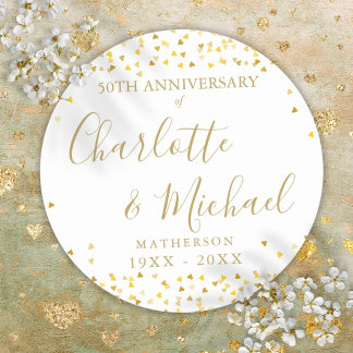 50th Anniversary Signature Golden Love Hearts Classic Round Sticker