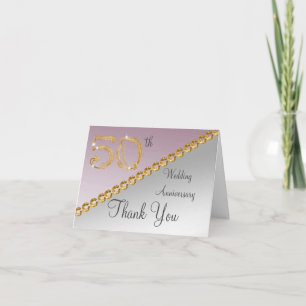 50th Anniversary Silver & Gold, Pink Thank You Card