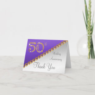 50th Anniversary Silver & Gold, Purple Thank You Card