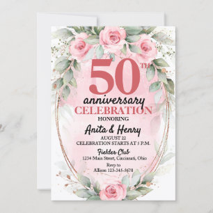 50th Anniversary Soft Pink & Sage Green Roses Invitation