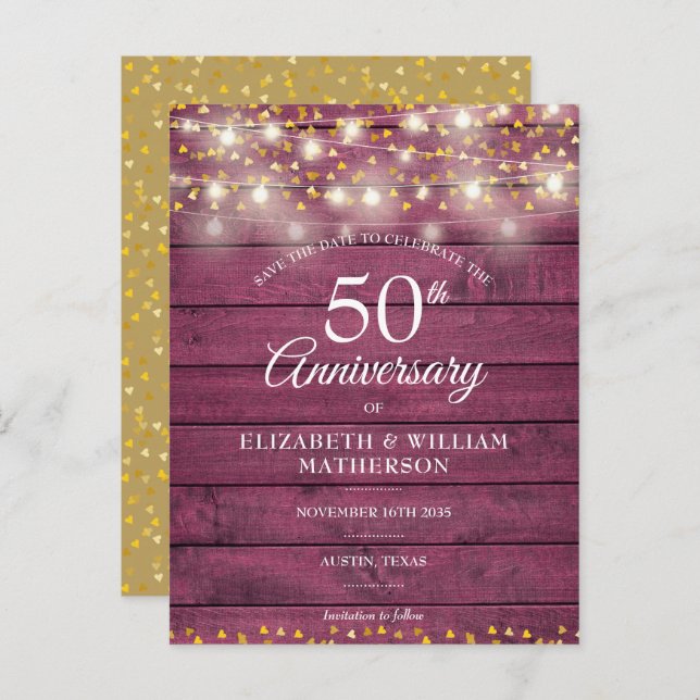 50th Anniversary String Lights Save the Date Announcement Postcard (Front/Back)