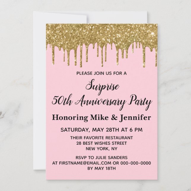 50th Anniversary Surprise Party Blush Pink Gold Invitation (Front)