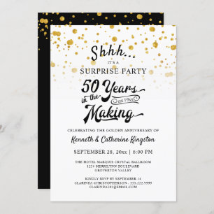50th Anniversary Surprise Party Gold Confetti Invitation