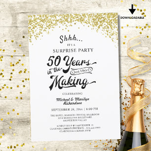 50th Anniversary Surprise Party Gold Confetti Invitation