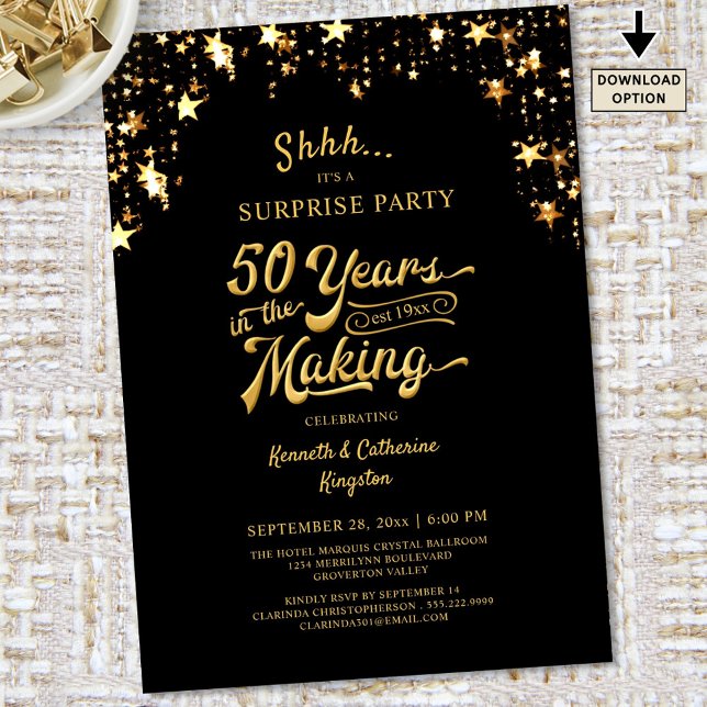 50th Anniversary Surprise Party Gold Stars Invitation (Creator Uploaded)