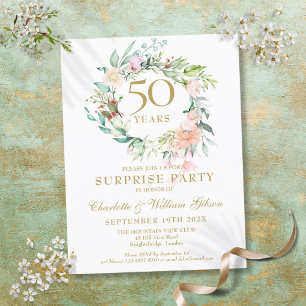 50th Anniversary Surprise Party Roses Garland Invitation Postcard