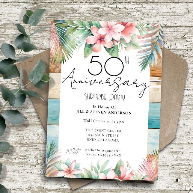 50th Anniversary Surprise Party Tropical  Invitation (Creator Uploaded)