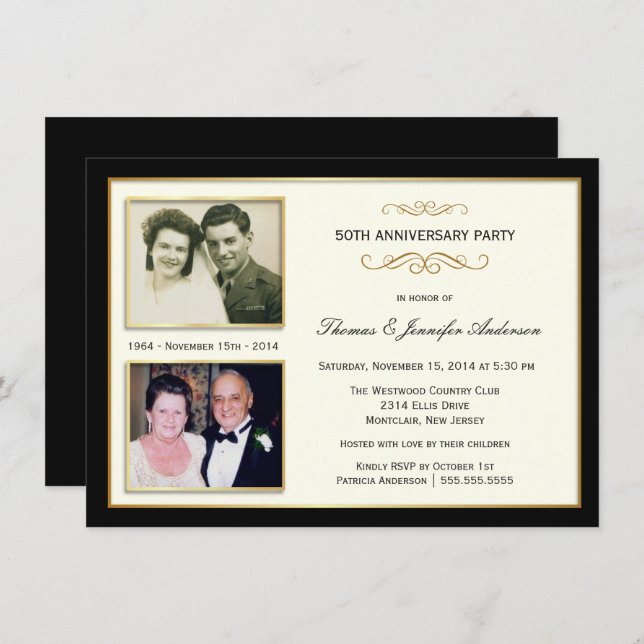 50th Anniversary Then & Now Photo Invitations (Front/Back)
