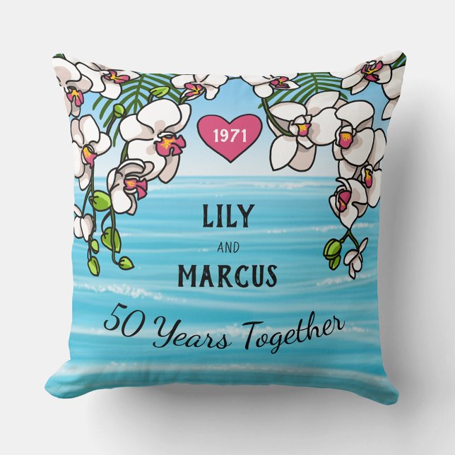 50th Anniversary Tropical Beach Orchids Cushion (Creator Uploaded)