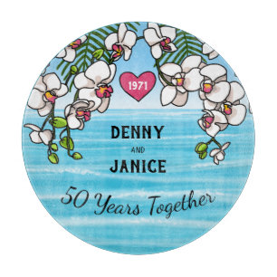 50th Anniversary Tropical Beach Orchids Cutting Board
