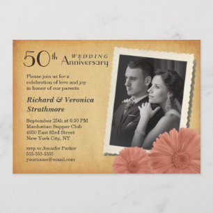 50th Anniversary Vintage Daisy Photo Invitations