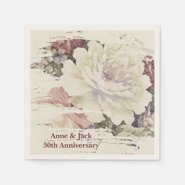 50th Anniversary Vintage Rose Tapestry Napkin (Front)
