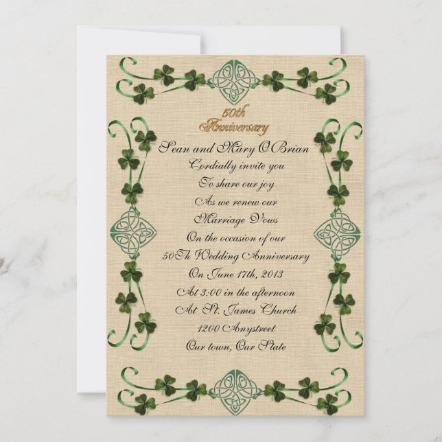 50th Anniversary vow renewal Irish Unity knot Invitation (Front)
