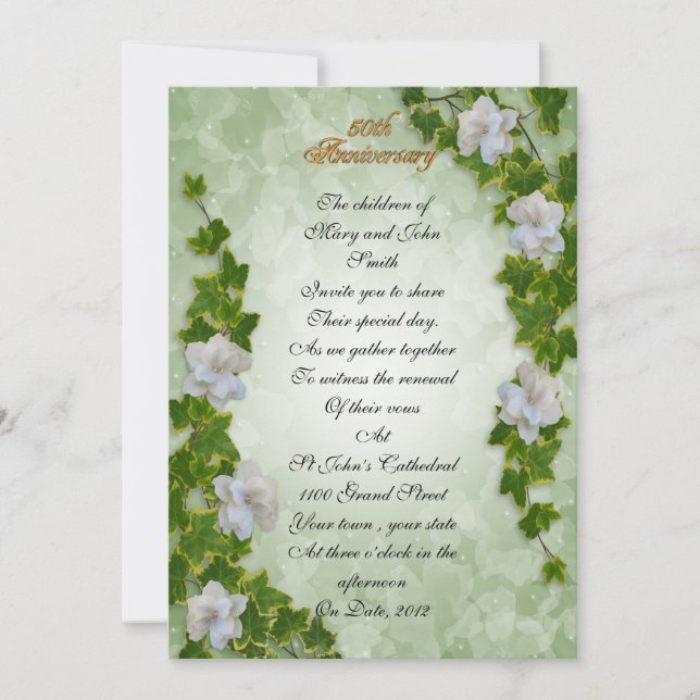 50th anniversary vow renewal ivy and gardenias flo invitation (Front)