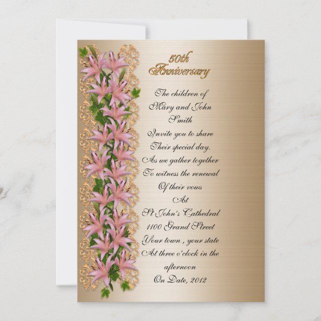 50th anniversary vow renewal ivy and lilies invitation (Front)