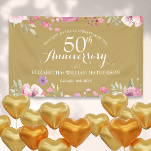 50th Anniversary Watercolour Roses Welcome Banner