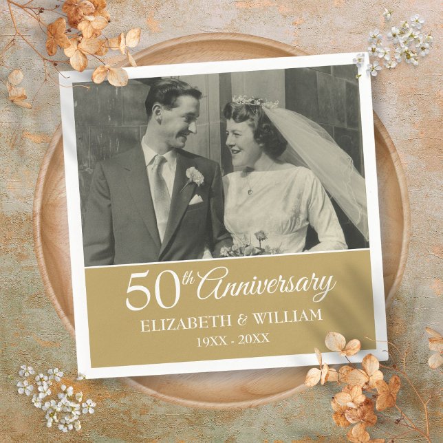 50th Anniversary Wedding Photo Elegant Golden Napkin (50th Anniversary Wedding Photo Elegant Golden Napkins)
