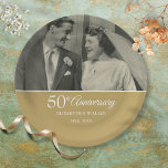 50th Anniversary Wedding Photo Golden Paper Plate<br><div class="desc">Personalise with your favourite wedding photo and special fifty years golden wedding anniversary details in chic white typography on a gold background. Designed by Thisisnotme©</div>