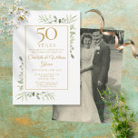 50th Anniversary Wedding Photo Greenery Watercolor Invitation<br><div class="desc">Featuring delicate watercolour country garden greenery,  this chic anniversary invitation can be personalised with your special 50 years wedding anniversary celebration information,  with your favourite wedding photo on the reverse. Designed by Thisisnotme©</div>