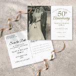 50th Anniversary Wedding Photo Save The Date Announcement Postcard<br><div class="desc">Personalize with your favorite wedding photo and your special 50th golden wedding anniversary celebration details in chic gold typography. The reverse features your additional details and postcard back. Designed by Thisisnotme©</div>