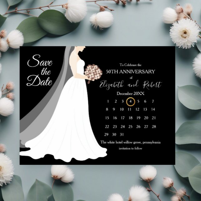 50th Anniversary Wedding The Date Calendar Announcement Postcard (Creator Uploaded)