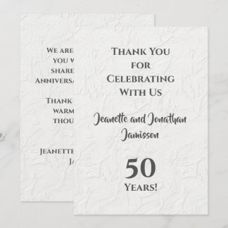 50th Anniversary White Floral Tasteful Thank You Card