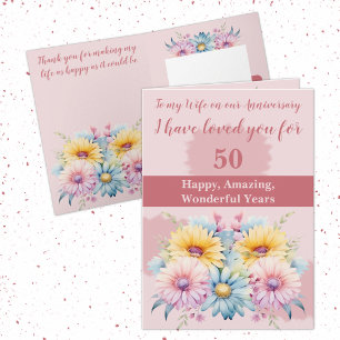 50th Anniversary wife gerbera floral pink Card