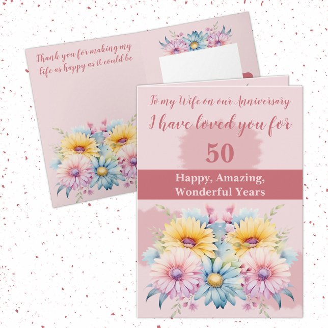 50th Anniversary wife gerbera floral pink Card (Creator Uploaded)