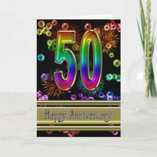 50th anniversary with fireworks and bubbles card