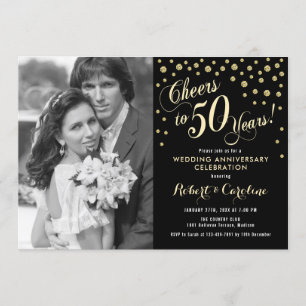 50th Anniversary with Photo - Gold Black Invitation